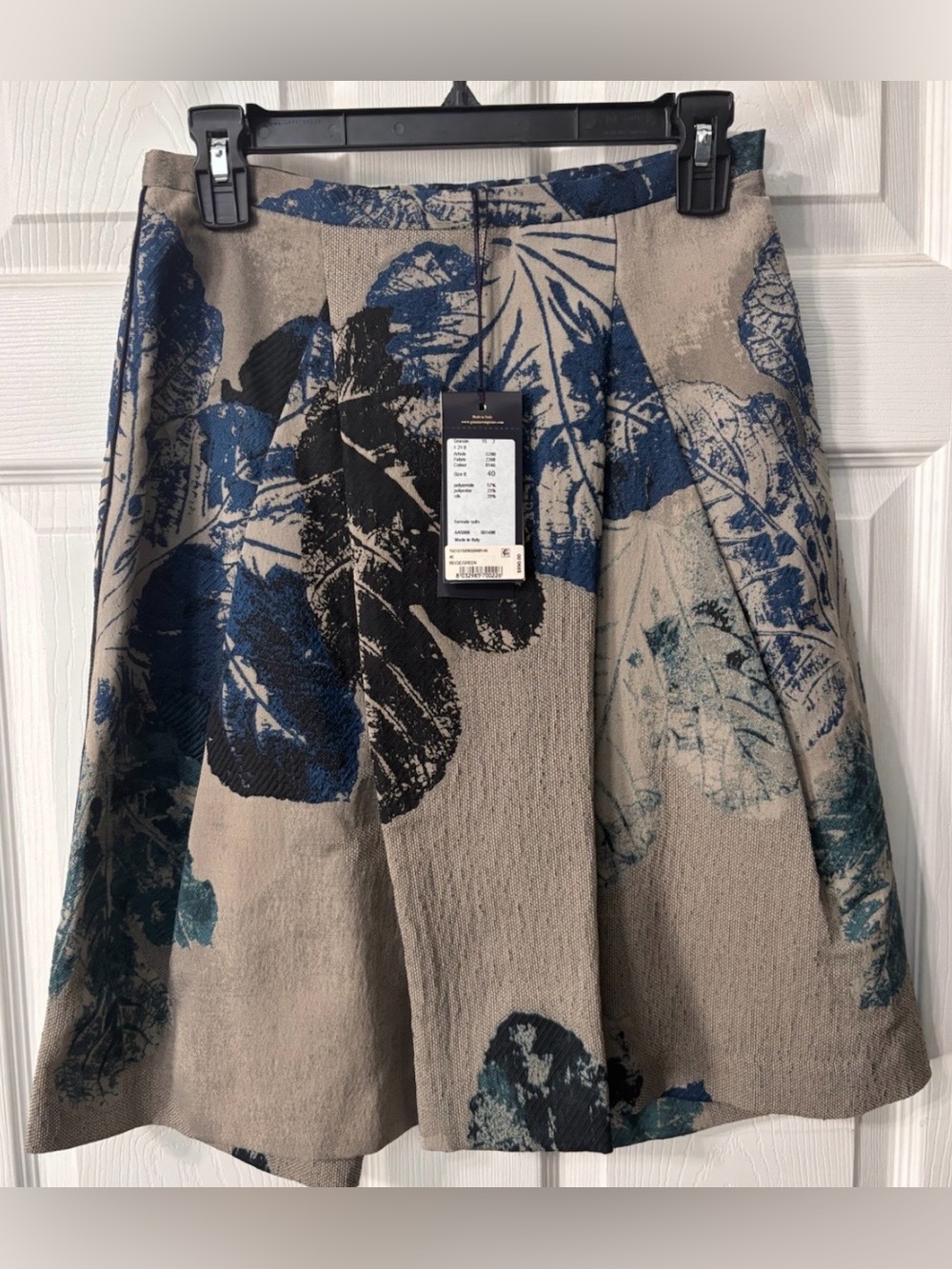 NWT Piazza Sempione Silk Blend A-Line Skirt Knee Length Size 40 Leaves MSRP $890
